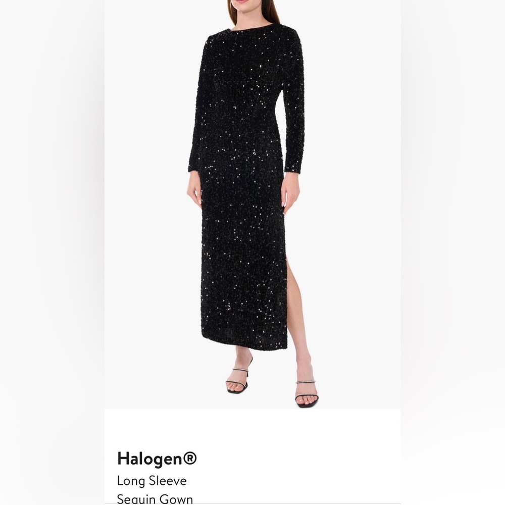 Halogen Black Sequin Long Sleeve Gown